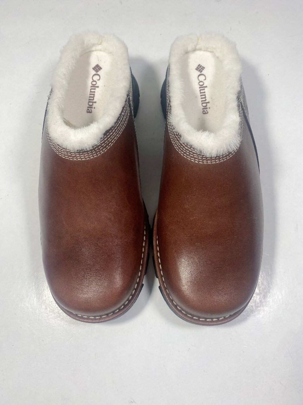 Columbia Brown Leather Fleece-Lined Slip-On Clog